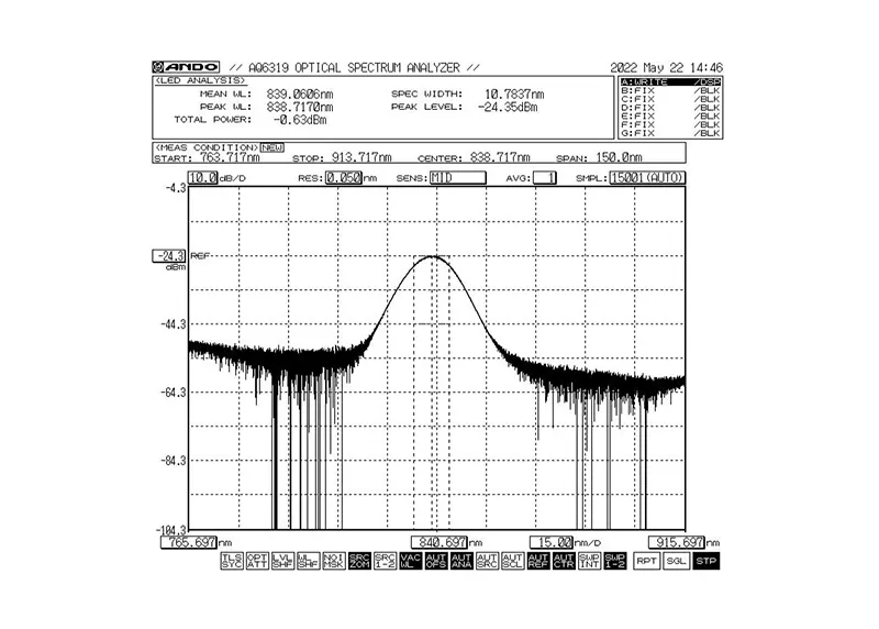 840nm 5mW 10nm 帯域幅 SLED ブロードバンド光源モジュール
